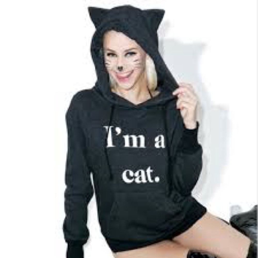 🐈⬛WILDFOX RARE “I’m A Cat” 3D Ears Hoodie Charcoal Gray Black ASO Paris Hilton - Picture 2 of 13